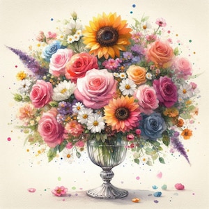 PDF Flowers bouquet Sunflower Roses Counted cross stitch pattern Summer Garden Flowers Modern Digital chart Instant Download Digital format