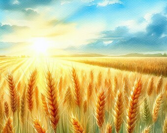 PDF Campo de trigo contado patrón de punto de cruz, diseño de paisaje, descarga instantánea formato digital