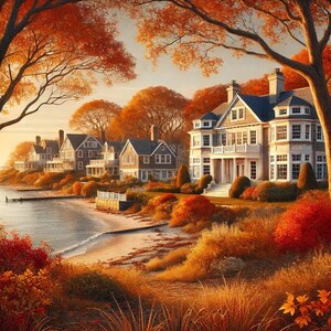 PDF Hamptons Autumn, Counted Cross Stitch Pattern, Forest Landscape, Village Cottage, Victorian House, Instant Download Digital chart