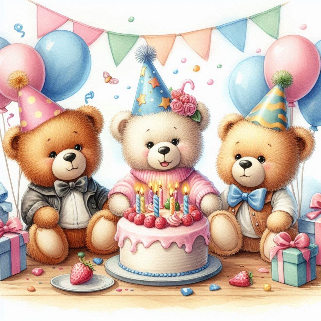 Carte D'Anniversaire Brodée Main – Ours En Peluche – Fait Main Unique