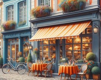 PDF European Street, Counted Cross Stitch Pattern, Two Main Storefronts, Victorian House, Summer Cityscape, Instant Download, Digital chart