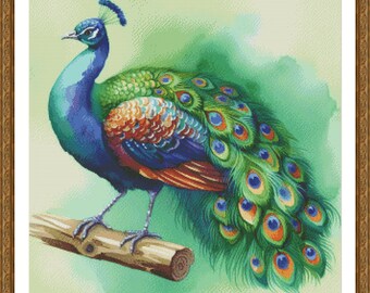 PDF 孔雀、クロスステッチのパターン、熱帯の鳥、エキゾチックな鳥