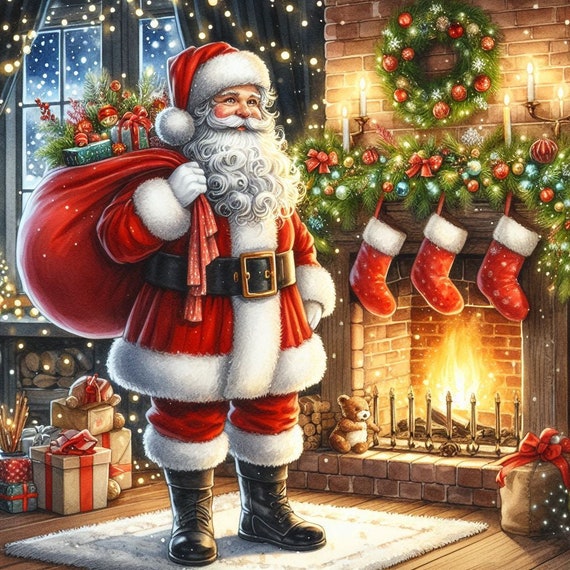 PDF Santa Claus Christmas Evening Fireplace Cross Stitch Pattern