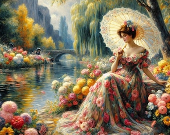 PDF Monet Style Lady Cross Stitch Pattern Digital Format Cross Stitch pattern, PDF Instant Download.