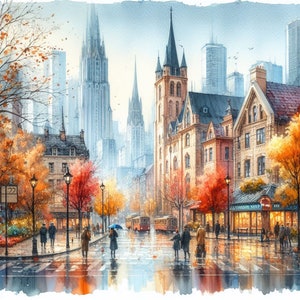 PDF Autumn City Street Counted Cross Stitch Pattern, City Landscape Instant Download Digital Format