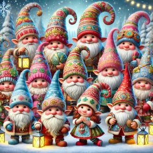 PDF Christmas Colorful Gnomes, Counted Cross Stitch Pattern, Christmas Tree, Christmas Eve, Winter Landscape Instant Download Digital Format