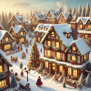 PDF Christmas Snow Village, Cross Stitch Pattern, Christmas Tree, Christmas Eve, Digital Format, Cross Stitch pattern, PDF Instant Download.
