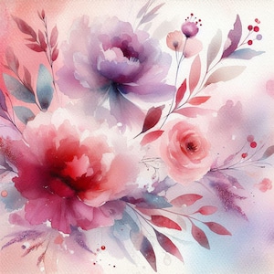 Flores silvestres en acuarela, patrón de punto de cruz contado, flores delicadas, gráfico de arte abstracto, patrón moderno, descarga instantánea en PDF
