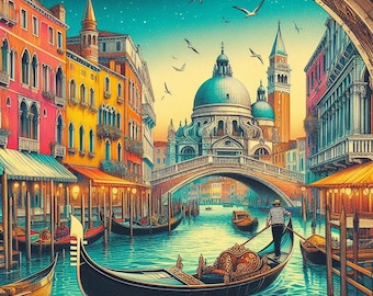 PDF Europe Venice Canal Italy Counted Cross Stitch Pattern, City Landscape Instant Download Digital format