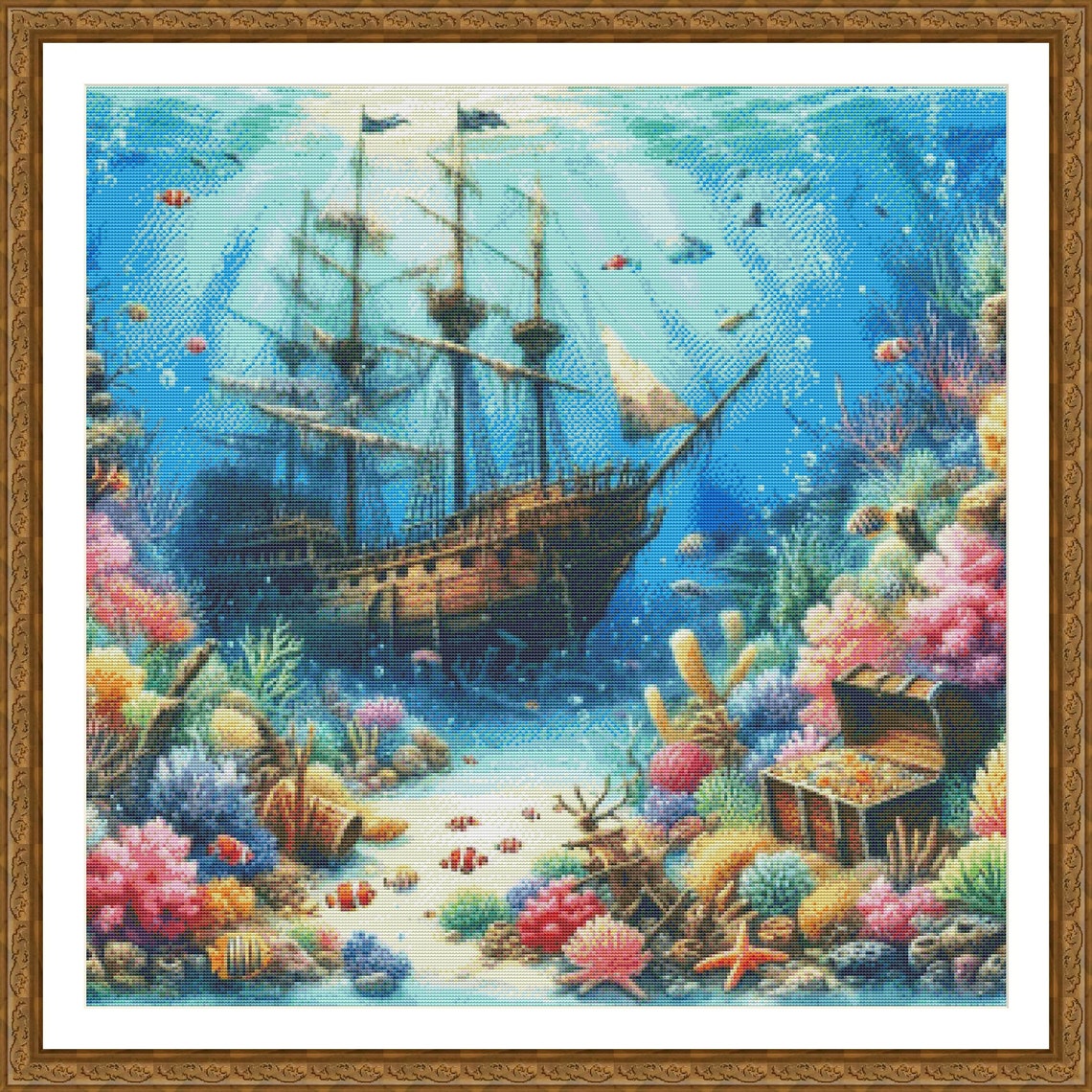 PDF Underwater Treasure Ship Counted Cross Stitch Pattern Seascape ...