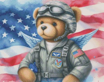PDF USA Air Force Bear, Military Bear, Counted Cross Stitch