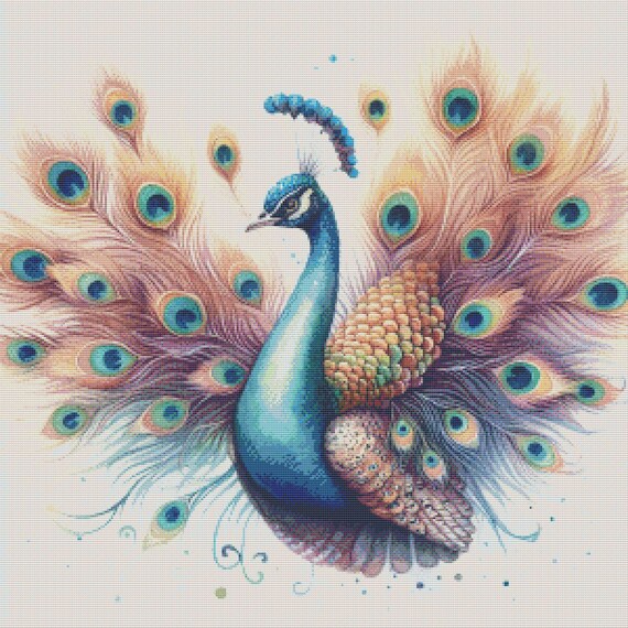 PDF Peacock, Counted Cross Stitch Pattern, Tropical Bird, Exotic