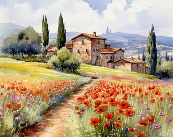 PDF Tuscany Field Counted Cross Stitch Pattern, Landscape design, Instant Download Digital Format