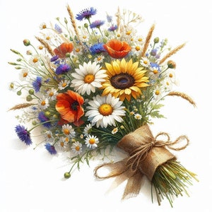 PDF Wild Field Flower Bouquet Geteld kruissteekpatroon Digitale X-steekkaart modern Instant Download Digitaal formaat
