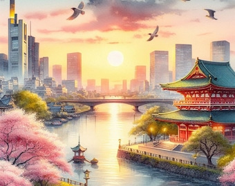 PDF Tokyo, Japan, Counted Cross Stitch Pattern, City Landscape Instant Download Digital format