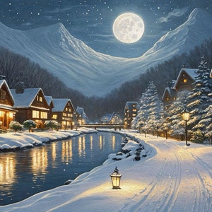 PDF Winter moon night Cross Stitch pattern, Snow Cross Stitch, Gift design, PDF Instant Download.