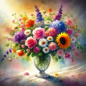PDF Flowers bouquet Sunflower Roses Counted cross stitch pattern Summer Garden Flowers Modern Digital chart Instant Download Digital format