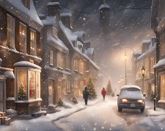 PDF Winter Night Christmas Street Houses Cross Stitch pattern, Santa Christmas Village Cross Stitch, Gift design, PDF Instant Download.