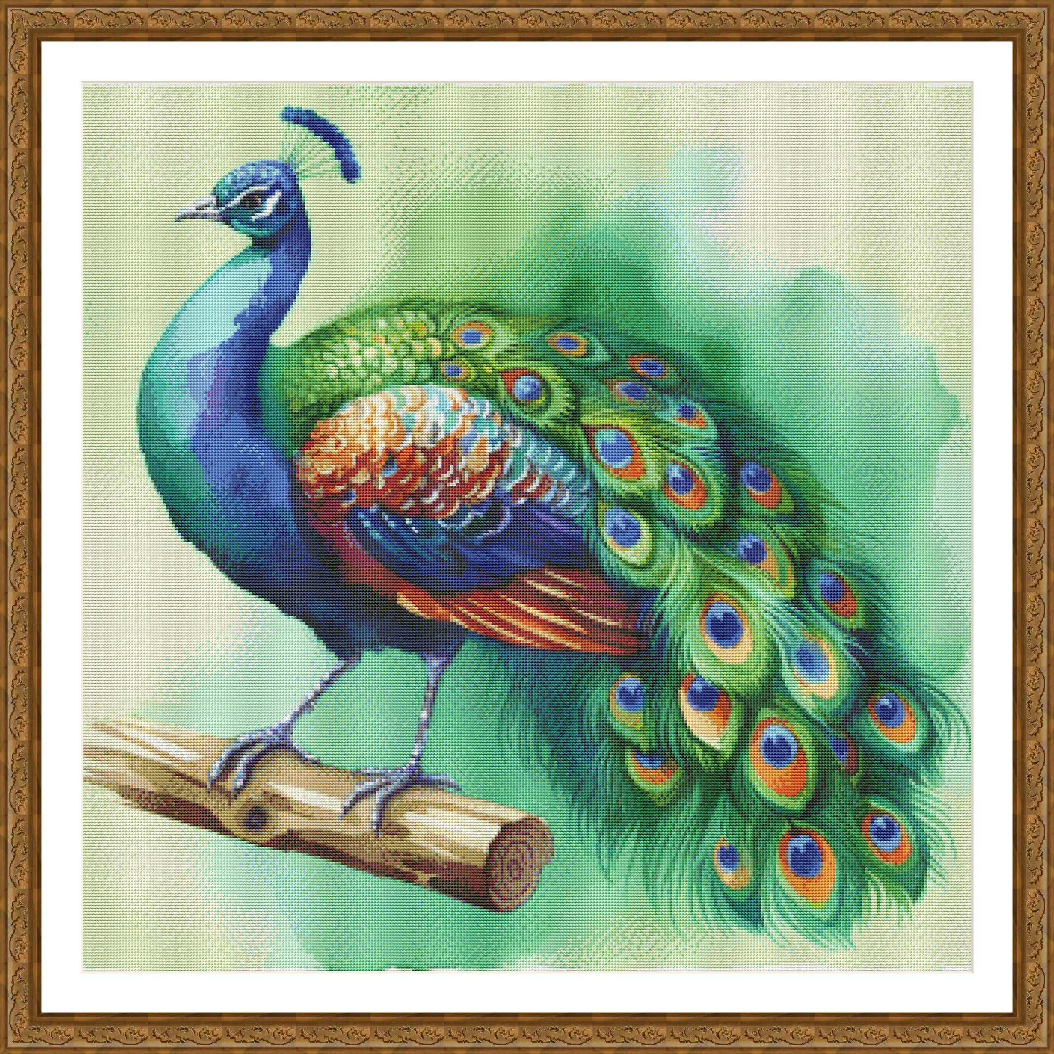 PDF 孔雀、クロスステッチのパターン、熱帯の鳥、エキゾチックな鳥