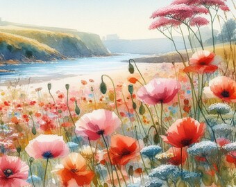 PDF Laghetto con prato di fiori di campo Schema punto croce in formato digitale Schema punto croce fiori di papavero, PDF Download immediato.