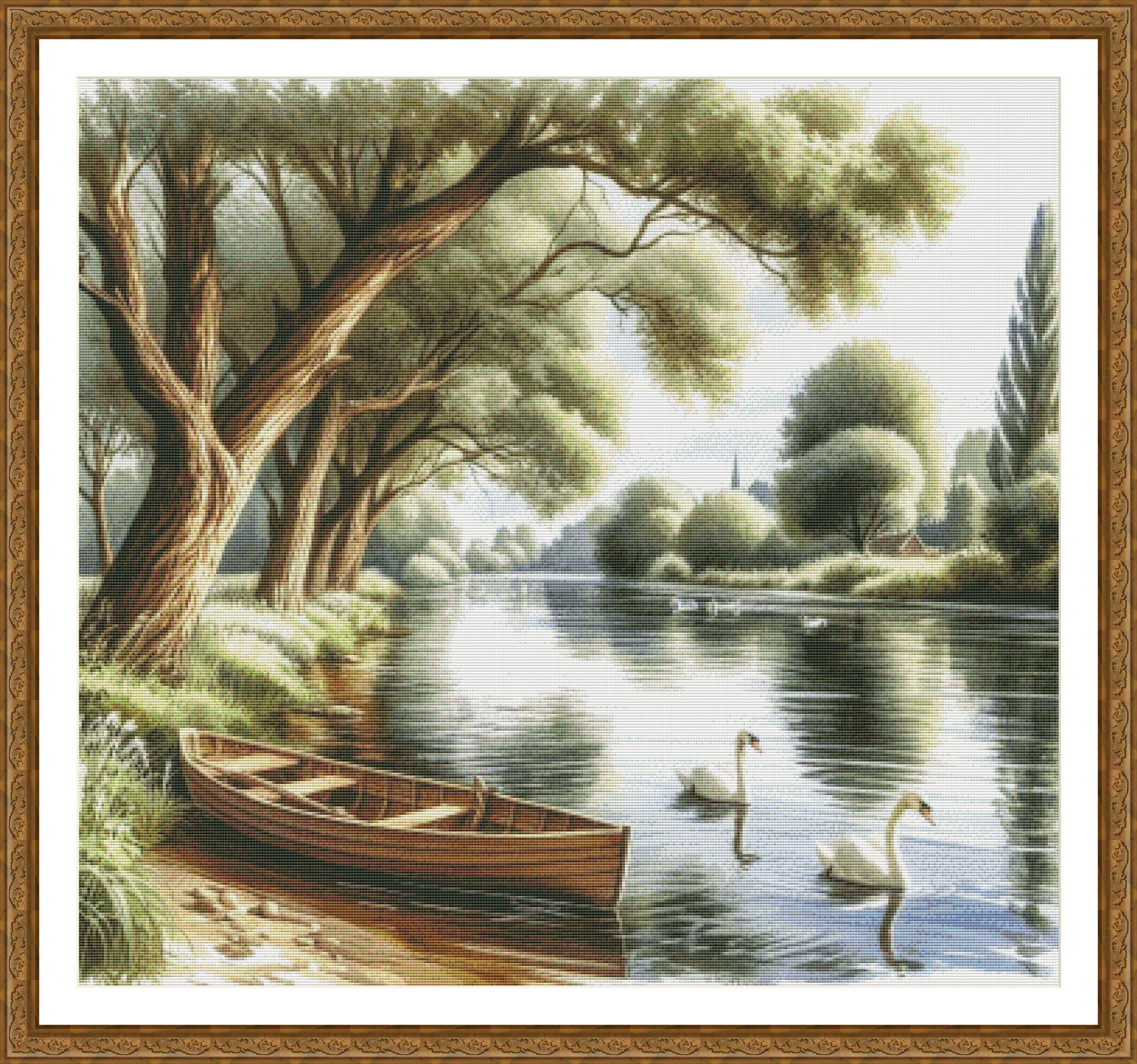 PDF Pond, Swan, Ivy Tree, Boat, Cross Stitch Pattern Digital