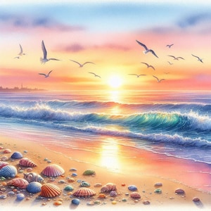 PDF Sunrise, Beach waves, Palms, Counted Cross Stitch Pattern, Seascape, Digital Cross Stitch Chart, Seascape PDF, Cross Stitch Pattern