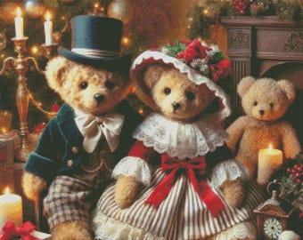 PDF Teddy Bears Family, Counted Cross Stitch Pattern, Kids Room