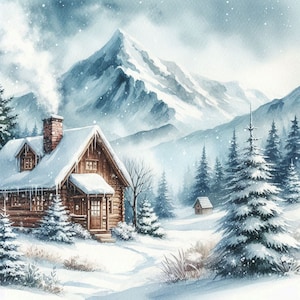 PDF Winter Cottage, Snow Counted cross stitch pattern Digital X-stitch chart modern Instant Download Digital Format