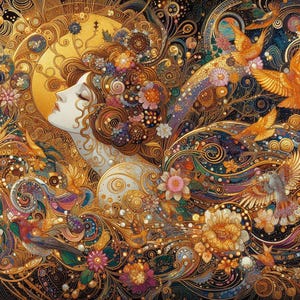 PDF Portrait de femme, modèle de point de croix, art abstrait, dame élégante, carte numérique, romantique, téléchargement immédiat, style Klimt, tête de jeune fille
