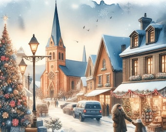 PDF Christmas Street Houses Cross Stitch pattern, Santa Christmas Village Cross Stitch, Gift design, PDF Instant Download.