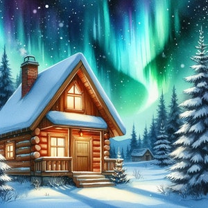 PDF Aurora Winter Cottage, Snow Counted cross stitch pattern Digital X-stitch chart modern Instant Download Digital Format