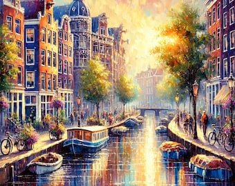 PDF Amsterdam Counted Cross Stitch Pattern, Amsterdam Canal Cross Stitch, Netherlands design, European city Instant Download Digital format