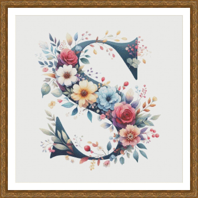 PDF Floral Alphabet Letter S Large Size Cross Stitch Pattern, Instant ...
