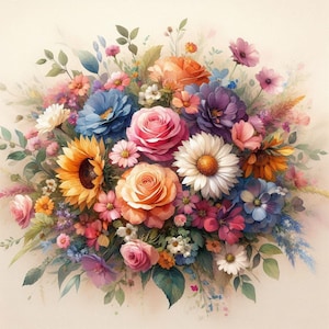 PDF Flowers bouquet Sunflower Roses Counted cross stitch pattern Summer Garden Flowers Modern Digital chart Instant Download Digital format