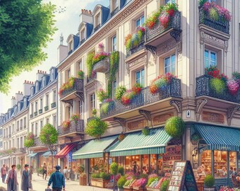 PDF European Street, Counted Cross Stitch Pattern, City Flowers Shop, Victorian House, Summer Cityscape, Instant Download PDF, Digital chart