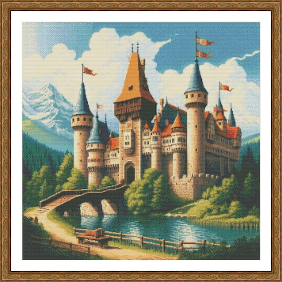 PDF Mountains Old Alps Castle British England Irish Counted Cross