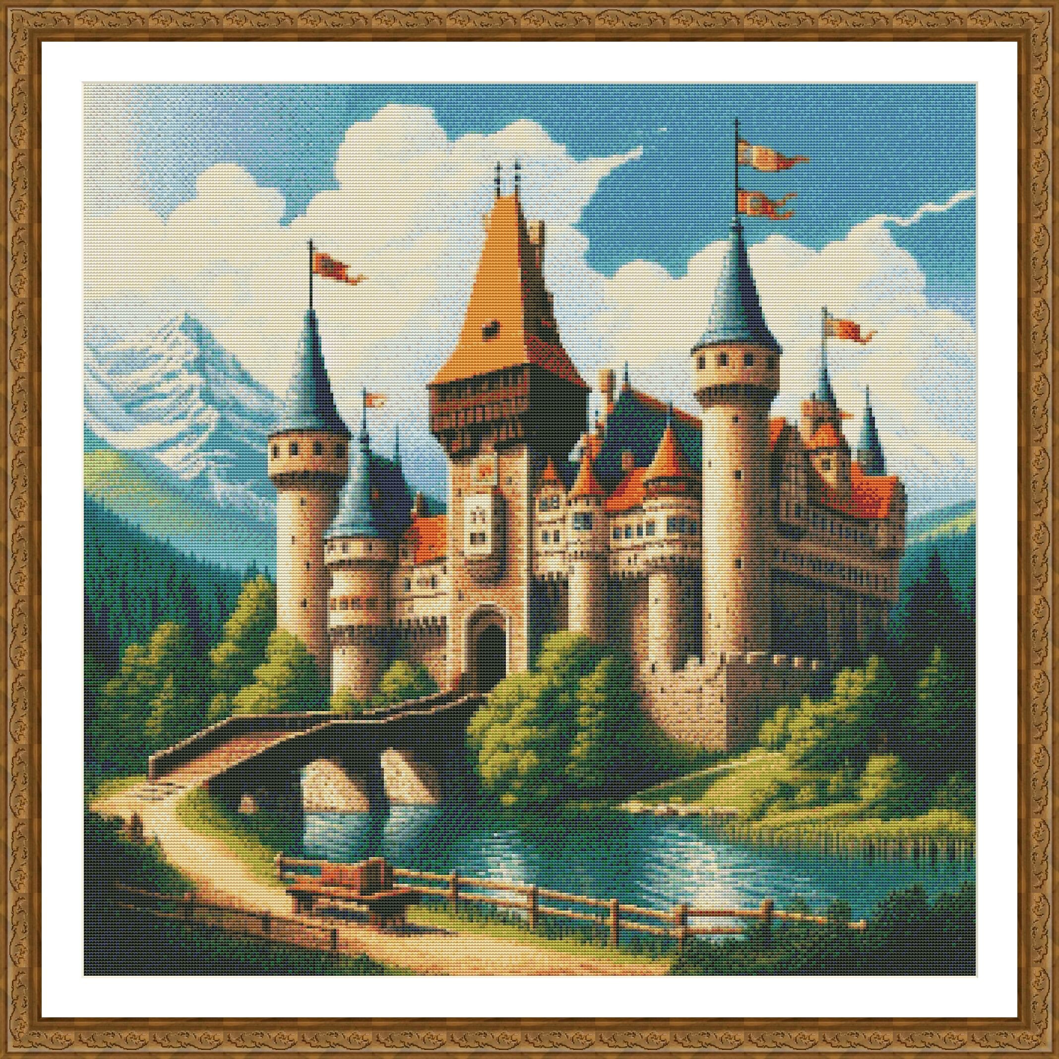 PDF Mountains Old Alps Castle British England Irish Counted Cross