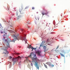 Flores silvestres en acuarela, patrón de punto de cruz contado, flores delicadas, gráfico de arte abstracto, patrón moderno, descarga instantánea en PDF