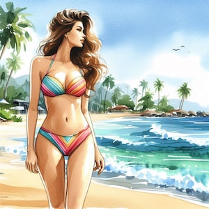 PDF Woman on the Beach Counted Cross Stitch Pattern Seascape Digital Cross Stitch Chart Seascape PDF Cross Stitch Pattern
