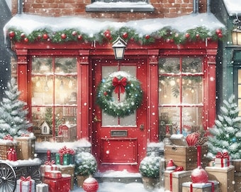 PDF Christmas Street Houses Cross Stitch pattern, Christmas Storefront Village Cross Stitch, Gift design, PDF Instant Download.