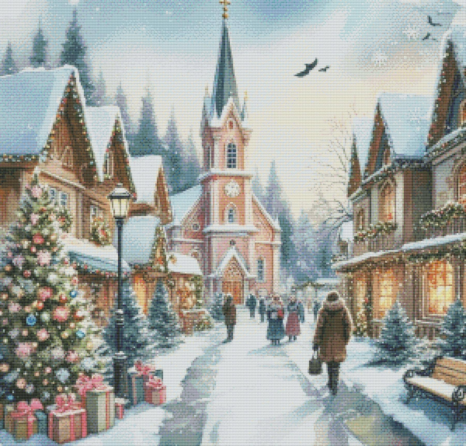 PDF Christmas Street Houses Cross Stitch pattern, Santa Christmas Village Cross Stitch, Gift design, PDF Instant Download.