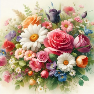 PDF Flowers bouquet Chamomile Roses Counted cross stitch pattern Summer Garden Flowers Modern Digital chart Instant Download Digital format