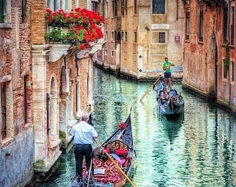 PDF Europe Venice Canal Italy Counted Cross Stitch Pattern, City Landscape Instant Download Digital Format