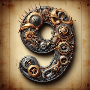 PDF Steampunk número 9, ponto cruz, compatível com padrão de tamanho grande PDF download digital instantâneo impressão em cores 14, 16, 18, 22 ct BW