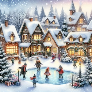 PDF Christmas Snow Village, Cross Stitch Pattern, Christmas Tree, Christmas Eve, Digital Format, Cross Stitch pattern, PDF Instant Download.