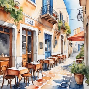 PDF European Street, Counted Cross Stitch Pattern, European Cafe, Old City, Greek Cafe, Summer Landscape, Instant Download, Digital format