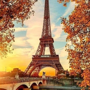 PDF Autumn in Paris France Eiffel Tower Street Counted Cross Stitch Pattern, City Landscape Instant Download Digital format