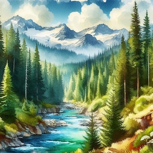 PDF Washington State, Berg, Kreuzstichmuster, Digitale Kreuzstichvorlage, Sommer Landschaft, Fluss, Kreuzstichmuster