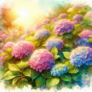 PDF Blauw-roze struik bloemen hortensia geteld kruissteekpatroon Digitale kruissteekkaart modern Instant Download Digitaal formaat