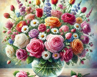 PDF Flowers bouquet Sunflower Roses Counted cross stitch pattern Summer Garden Flowers Modern Digital chart Instant Download Digital format